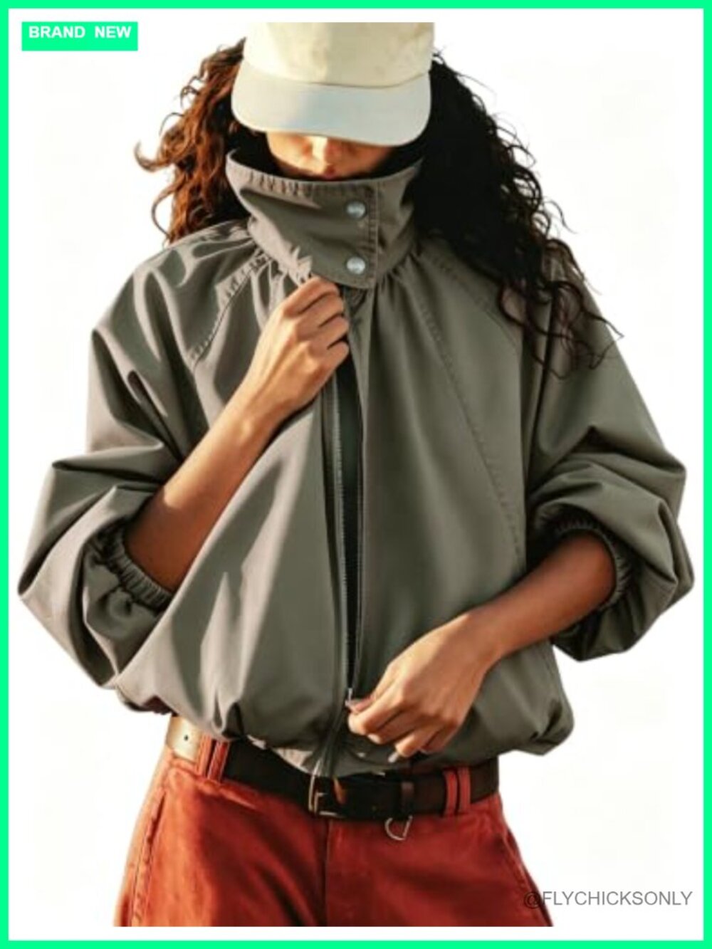 Oversized Jacket Funnel Neck Zip Front Trench Coat Relaxed Fit Lightweight